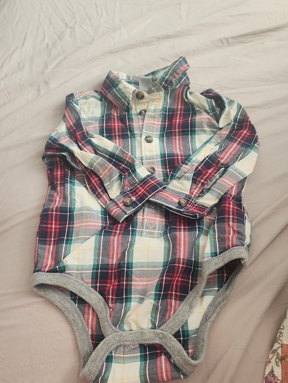 Old Navy Plaid Button-Up Baby Shirt - Red, Green, Cream